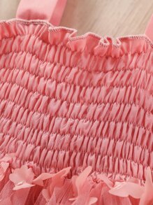 SHEIN 年輕女孩捲邊飾邊蝴蝶貼花背心裙 - 西瓜粉 - 查看 3