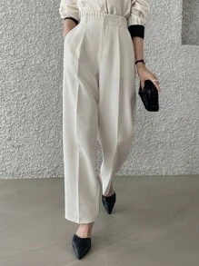 DAZY Pleated Trim Press Crease Tailored Trousers - White - View 1