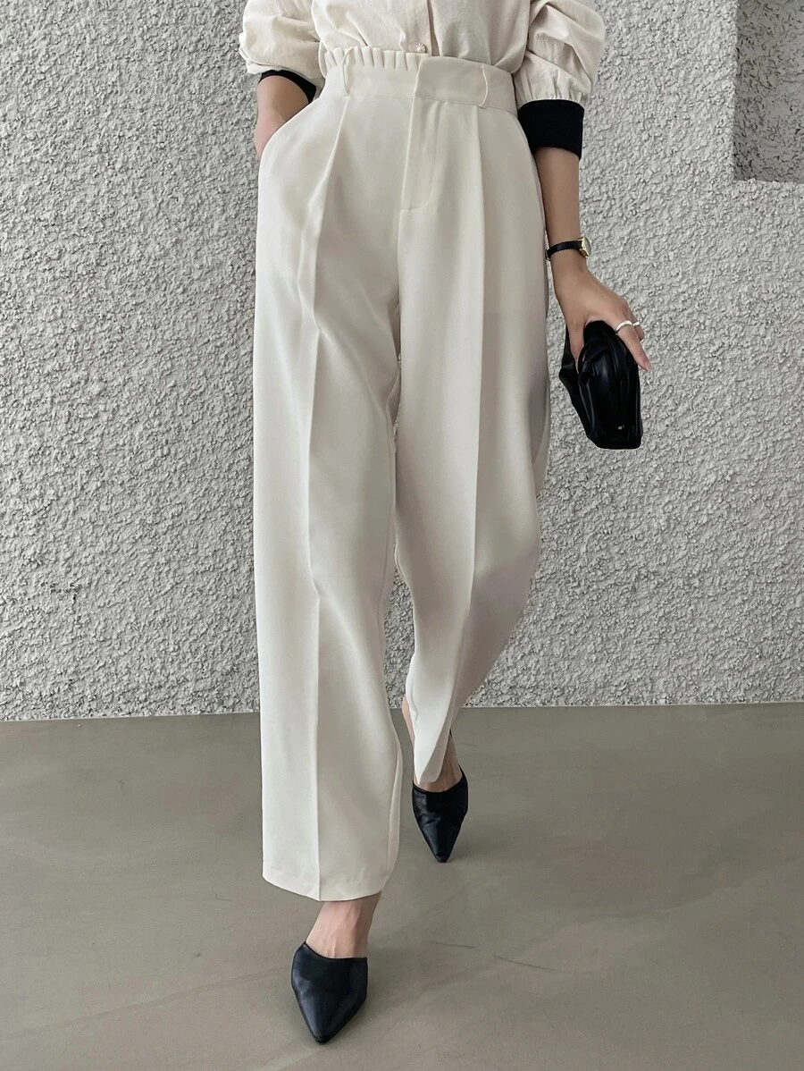 DAZY Pleated Trim Press Crease Tailored Trousers - White - View 1