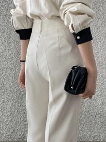 DAZY Pleated Trim Press Crease Tailored Trousers - White - View 2