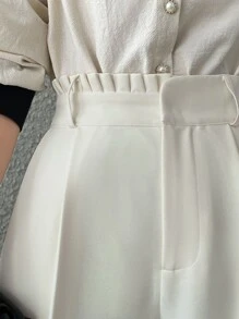 DAZY Pleated Trim Press Crease Tailored Trousers - White - View 3