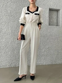 DAZY Pleated Trim Press Crease Tailored Trousers - White - View 4