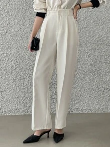 DAZY Pleated Trim Press Crease Tailored Trousers - White - View 5
