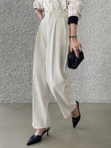 DAZY Pleated Trim Press Crease Tailored Trousers - White - View 6