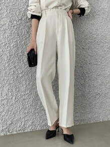 DAZY Pleated Trim Press Crease Tailored Trousers - White - View 7