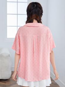 Gingham Drop Shoulder Oversized Shirt - Baby Pink - View 2