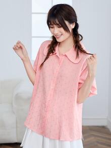 Gingham Drop Shoulder Oversized Shirt - Baby Pink - View 3