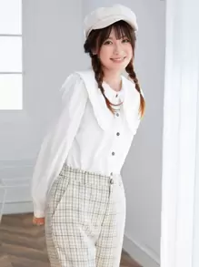 SHEIN Privé Statement Collar Lantern Sleeve Blouse - White - View 4