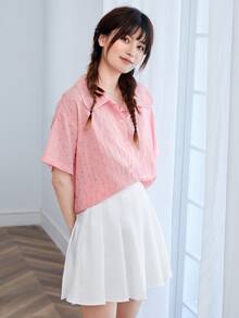 Gingham Drop Shoulder Oversized Shirt - Baby Pink - View 5