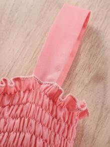 SHEIN 年輕女孩捲邊飾邊蝴蝶貼花背心裙 - 西瓜粉 - 查看 5