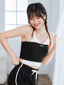 Áo hai dây Đắp vá Lá thư Giải trí - màu đen - Xem 4