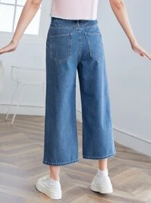 SHEIN Frenchy Zipper Fly Wide Leg Crop Jeans Summer