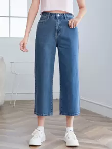 SHEIN Frenchy Zipper Fly Wide Leg Crop Jeans Summer