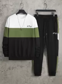 Manfinity Homme Hombres Pantalones deportivos con sudadera con estampado de letra de color combinado - Multicolor - Ver 1