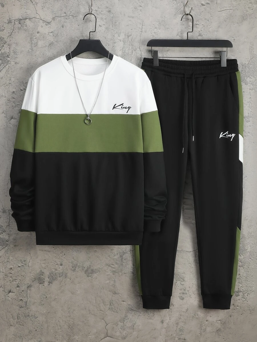 Manfinity Homme Hombres Pantalones deportivos con sudadera con estampado de letra de color combinado - Multicolor - Ver 1