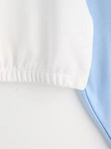 女孩撞色插肩袖運動衫 - 藍白色 - 查看 4