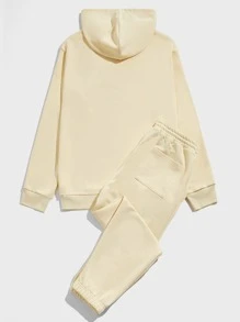 Manfinity VCAY 男士字母圖案抽繩連帽衫和運動褲 - 杏色 - 查看 2