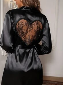 Áo choàng Nữ Tương phản ren màu trơn Hoàng gia - màu đen - Xem 3