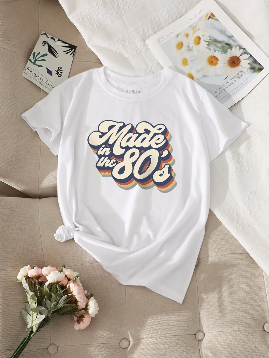 SHEIN EZwear Slogan Graphic Tee được sản xuất vào những năm 80 - trắng - Xem 1