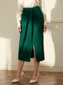 Modelyn High Waist Split Hem Skirt - Green - View 5