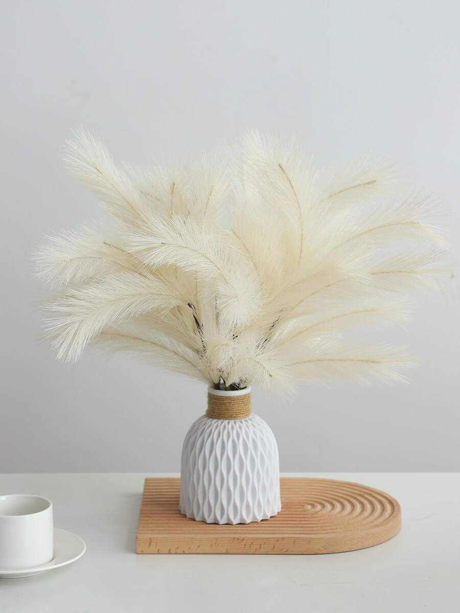 1pc 4 Branches Faux Pampas Grass 19.7'' Artificial Reeds Fluffy Artificial Fake Flower Boho Decor For Wedding Party Decoration, Home Living Room Bedroom Decor, Vase Arrangement, DIY Photoshoot Props - Beige - View 1