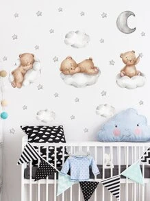 Bear & Cloud Pattern Wall Sticker, Cartoon Self Adhesive Wall Art Decal For Home Decor, Stickers, Wall Decal, Vinyl Decal For Home Decorations, Spring Decoration Items Refresh Your Home, Festival Decoration Stickers Gifts Birthday Graduation - Multicolor - View 2