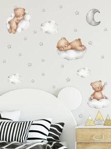 Bear & Cloud Pattern Wall Sticker, Cartoon Self Adhesive Wall Art Decal For Home Decor, Stickers, Wall Decal, Vinyl Decal For Home Decorations, Spring Decoration Items Refresh Your Home, Festival Decoration Stickers Gifts Birthday Graduation - Multicolor - View 3