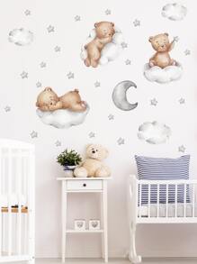 Bear & Cloud Pattern Wall Sticker, Cartoon Self Adhesive Wall Art Decal For Home Decor, Stickers, Wall Decal, Vinyl Decal For Home Decorations, Spring Decoration Items Refresh Your Home, Festival Decoration Stickers Gifts Birthday Graduation - Multicolor - View 4