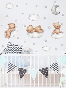 Bear & Cloud Pattern Wall Sticker, Cartoon Self Adhesive Wall Art Decal For Home Decor, Stickers, Wall Decal, Vinyl Decal For Home Decorations, Spring Decoration Items Refresh Your Home, Festival Decoration Stickers Gifts Birthday Graduation - Multicolor - View 5