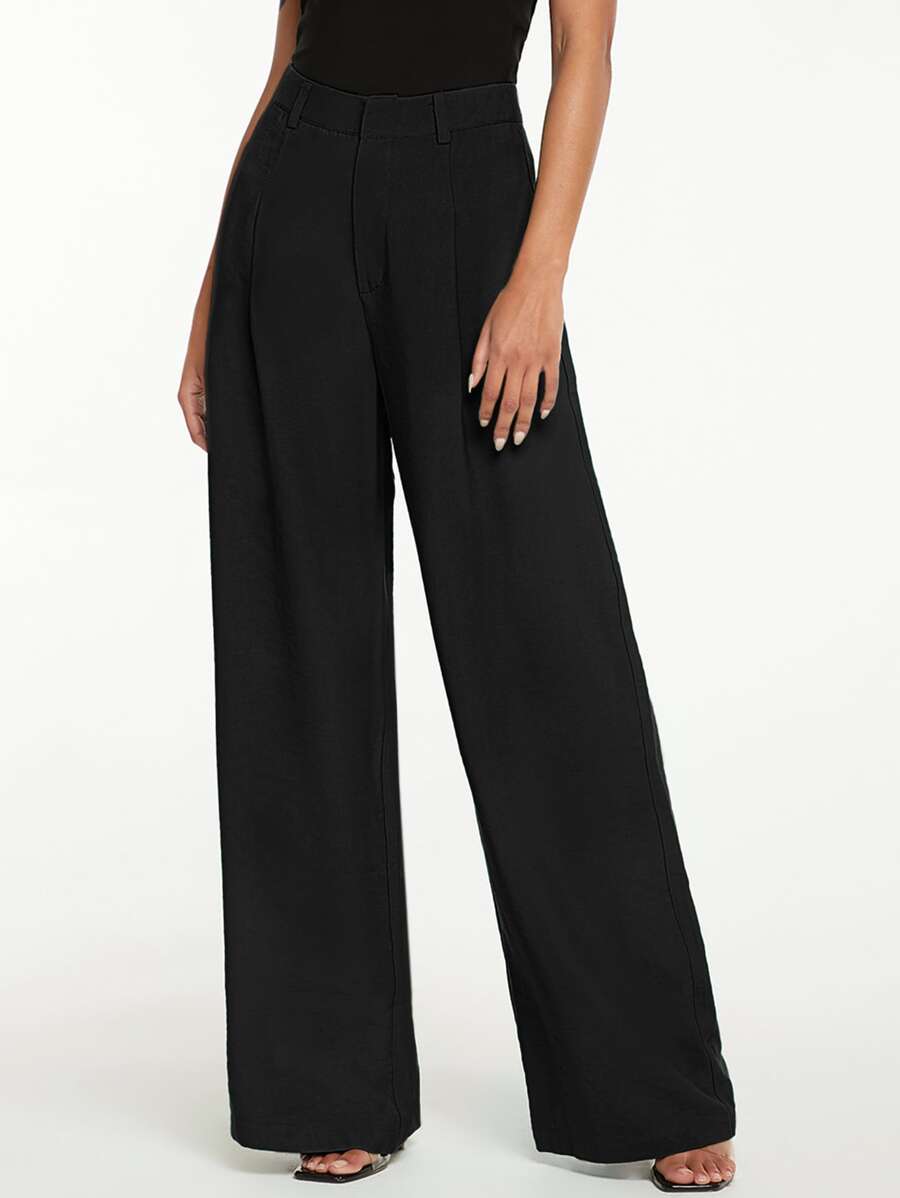 SHEIN Tall High Waist Wide Leg Pants - Black - View 1