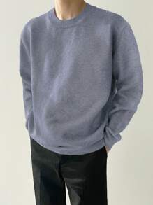 DAZY Men Solid Drop Shoulder Jumper - Dusty Blue - View 3