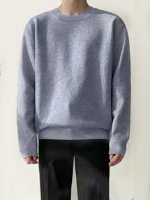 DAZY Men Solid Drop Shoulder Jumper - Dusty Blue - View 5