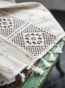 Bubaba 1pc Ditsy Floral Blackout Curtain, Bohemian Hollow Crochet Splice Beige Tassel Decorative Window Curtain, Suitable For Home, Party, Bedroom, Living Room, Kitchen, Dining Room, Cafe, Daily & Holiday Use, All Seasons - Beige - View 8