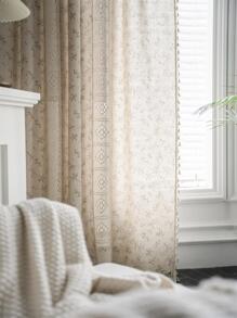 Bubaba 1pc Ditsy Floral Blackout Curtain, Bohemian Hollow Crochet Splice Beige Tassel Decorative Window Curtain, Suitable For Home, Party, Bedroom, Living Room, Kitchen, Dining Room, Cafe, Daily & Holiday Use, All Seasons - Beige - View 10