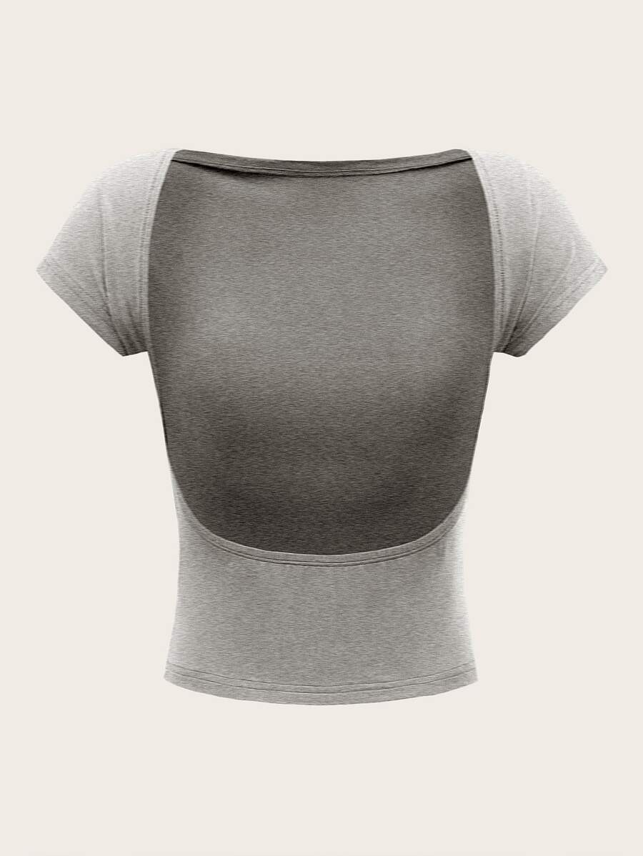 SHEIN MOD Áo thun nữ Lộ Lưng màu trơn Gợi cảm - Màu Xám nhạt - Xem 1
