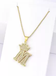 chiếc Vương Miện Đính Đá Cubic Zirconia & Vòng Cổ Chữ Cái - Vàng - Xem 3