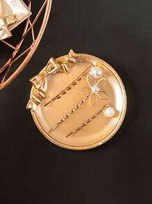 Bow Decor Metallic Jewelry Tray - Gold - View 1