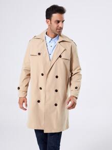 Manfinity Mode Men Double Breasted Epaulettes Design Trench Coat - Khaki - View 5