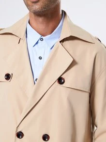 Manfinity Mode Men Double Breasted Epaulettes Design Trench Coat - Khaki - View 6