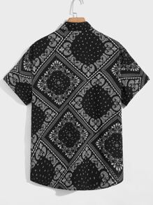 GENTILAND Camisa holgada de hombre con estampado de cachemira sin camiseta - Blanco y Negro - Ver 2