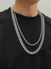 時尚流行男士簡約分層項鍊，適合珠寶禮物和時尚外觀 - 銀色 - 查看 1