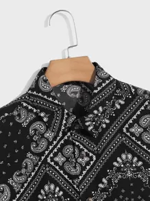 GENTILAND Camisa holgada de hombre con estampado de cachemira sin camiseta - Blanco y Negro - Ver 4