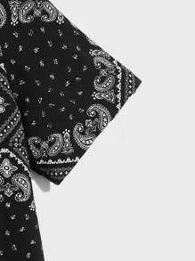 GENTILAND Camisa holgada de hombre con estampado de cachemira sin camiseta - Blanco y Negro - Ver 5