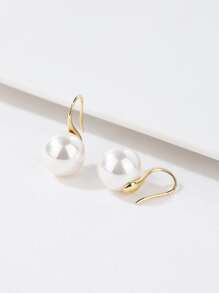 1pair Natural Pearl Decor Earrings Copper Jewelry - Yellow Gold - View 2