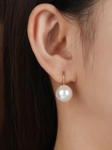 1pair Natural Pearl Decor Earrings Copper Jewelry - Yellow Gold - View 4