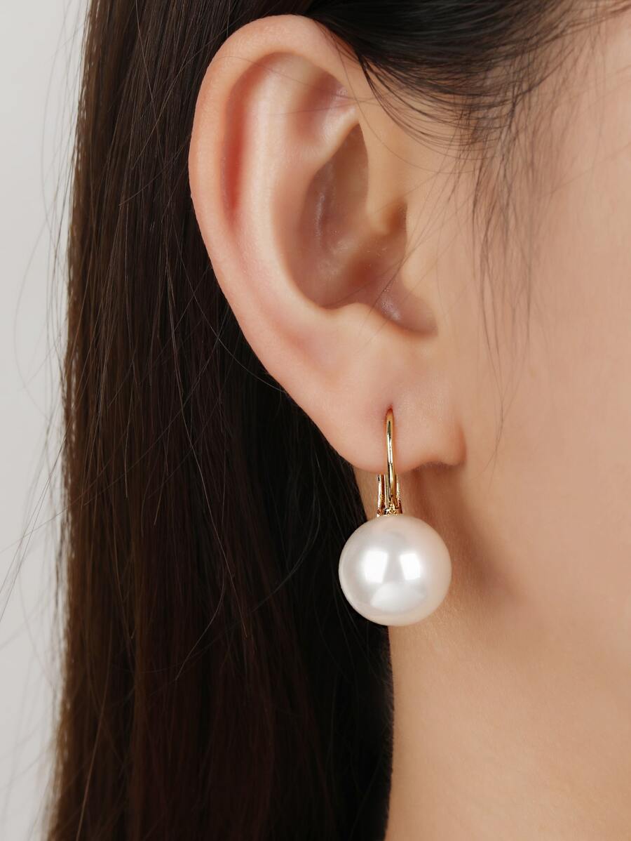 1 đôi Tự nhiên Đồ trang trí Ngọc Trai giả Hoa tai Đồng Đồ trang sức - Vàng - Xem 1