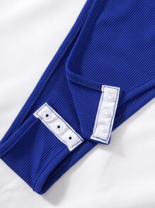 SHEIN Unity Letter Graphic Bodysuit & Drawstring Waist Shorts - Royal Blue - View 4