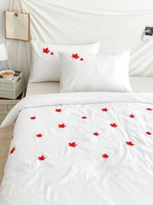 Maple Leaf Embroidered Duvet Cover Set Without Filler - White - View 1