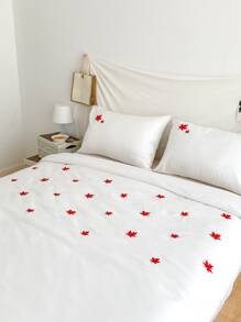 Maple Leaf Embroidered Duvet Cover Set Without Filler - White - View 8