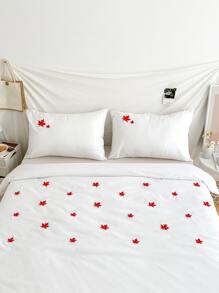 Maple Leaf Embroidered Duvet Cover Set Without Filler - White - View 5